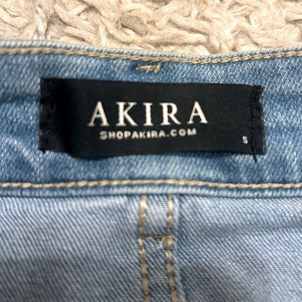 AKIRA Sweetheart Feather Detail Denim Mini Skirt In Medium Blue | Women’s S - Picture 7 of 7